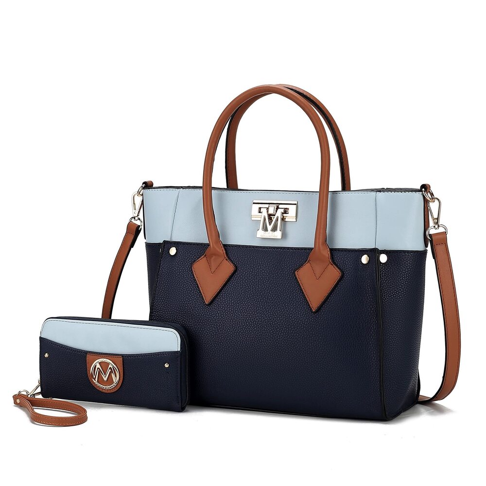 9251 Designer Tote Bag , Vegan Leather a Color-Block Fashion Handbag Purse